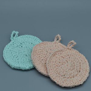 Handcrafted Crochet Reusable Cotton Fcae Rounds Set of three
